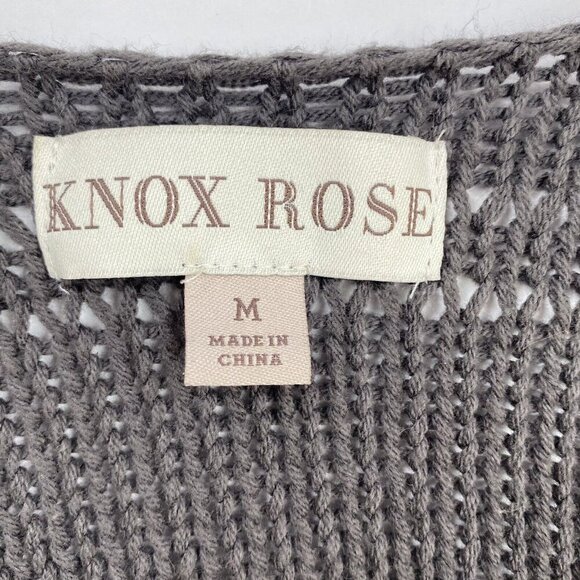 Knox Rose Cardigan Duster Sweater Size M Open Front Striped Gray Cream Pink - Picture 8 of 11